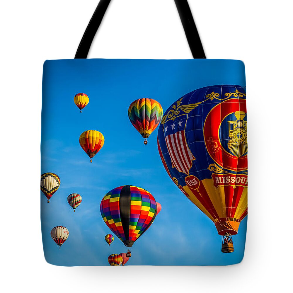 Albuquerque Tote Bag featuring the photograph Thundercloud - The Missouri Hot Air Balloon #1 by Ron Pate