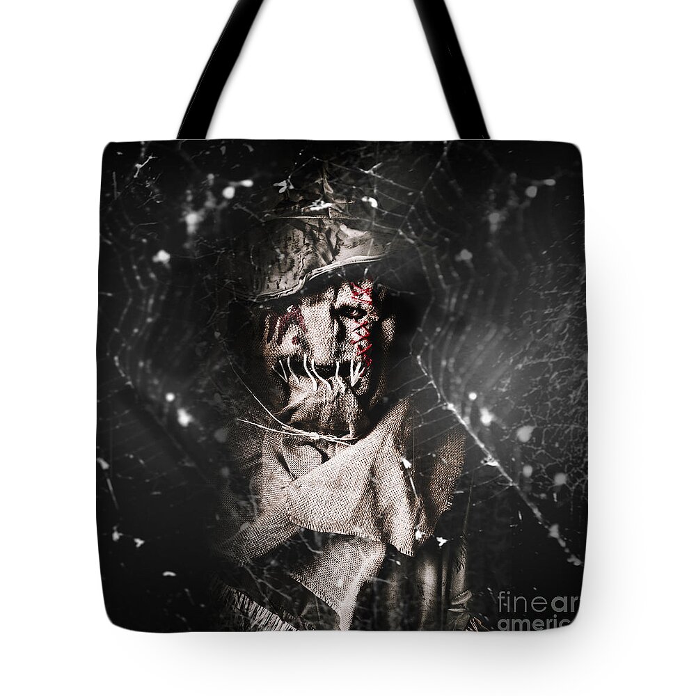 Horror Tote Bag featuring the digital art The Monster scarecrow by Jorgo Photography