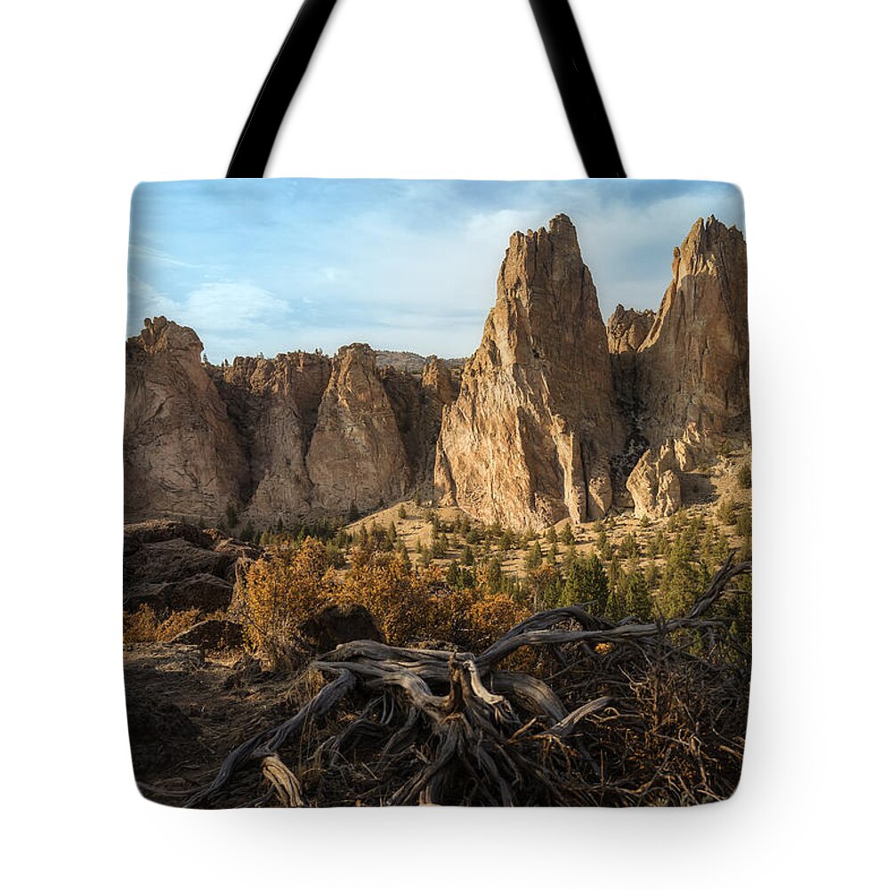 Canon Tote Bag featuring the photograph The Monument at Smith Rock by Jon Ares