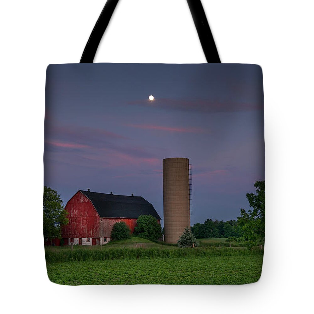 Barn Tote Bag featuring the photograph The Moon Over the Barn by Brent Buchner