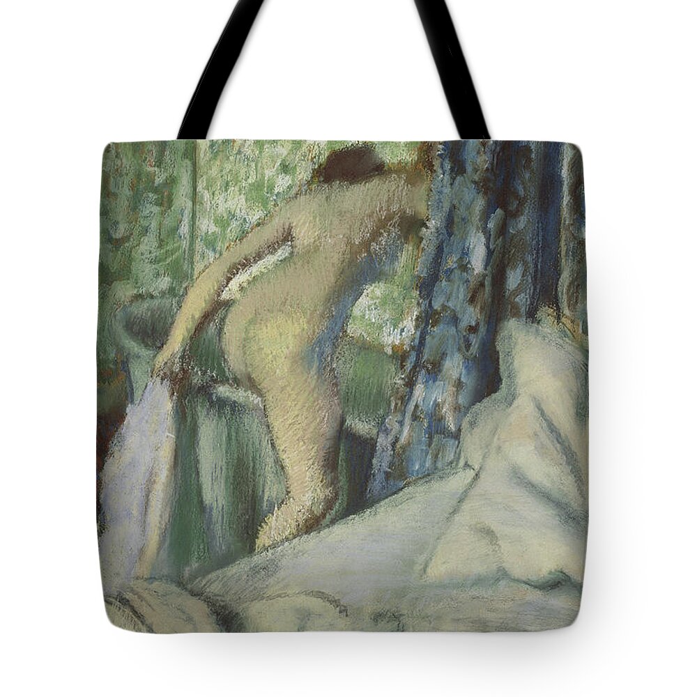 Nude Tote Bag featuring the pastel The Morning Bath by Edgar Degas