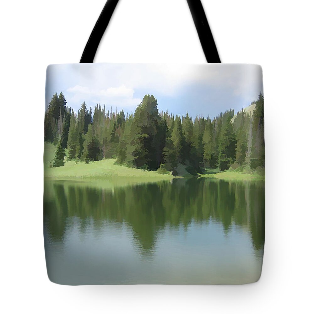 Pond Tote Bag featuring the digital art The Morning Calm by Gary Baird