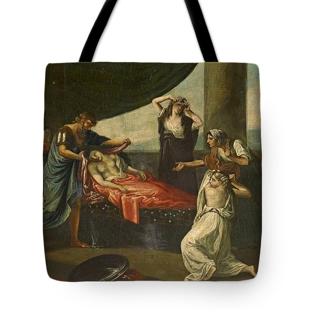 Karl Von Piloty Tote Bag featuring the painting The Mourning Of Alexander The Great by Karl Von Piloty