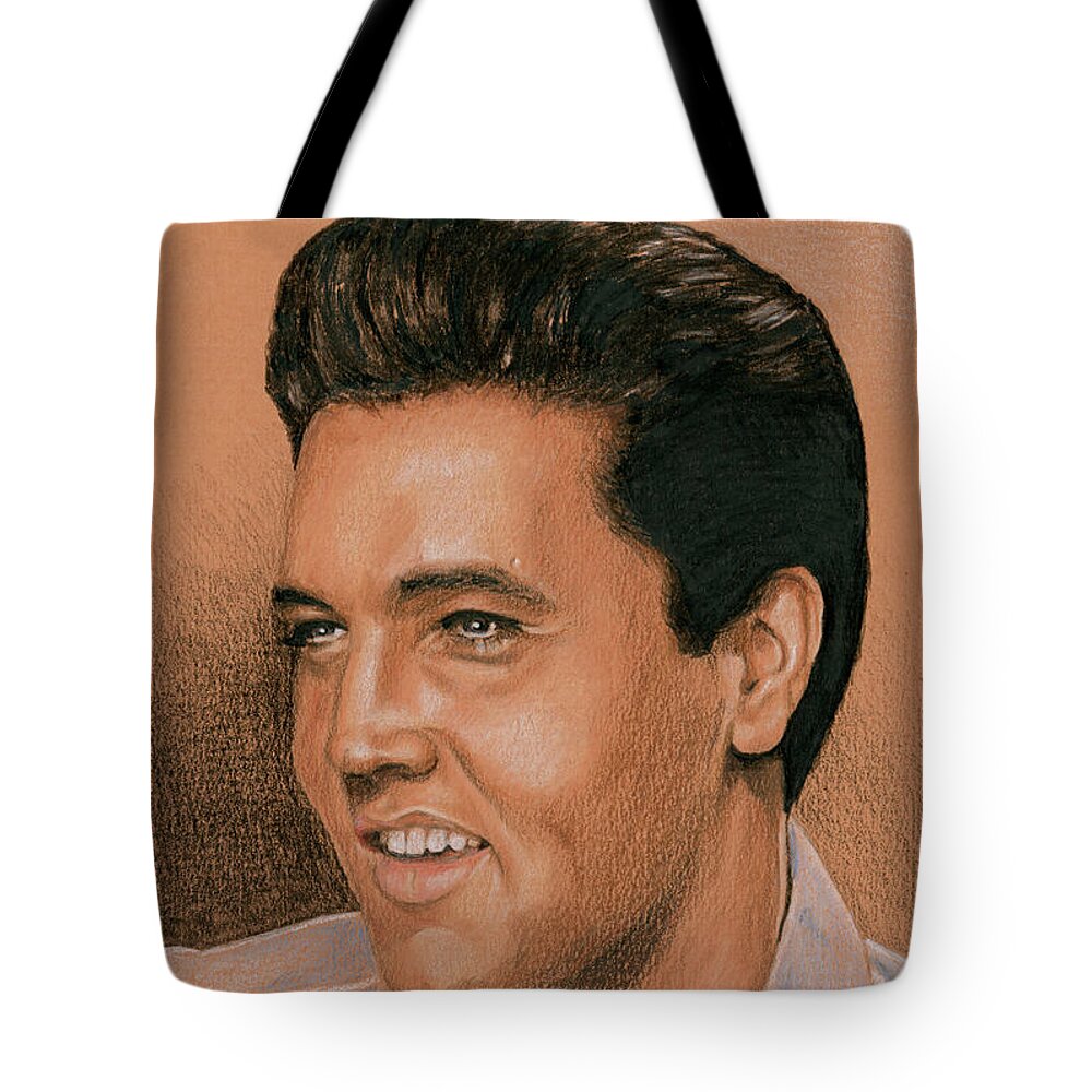 Elvis Tote Bag featuring the drawing The Movie Star by Rob De Vries