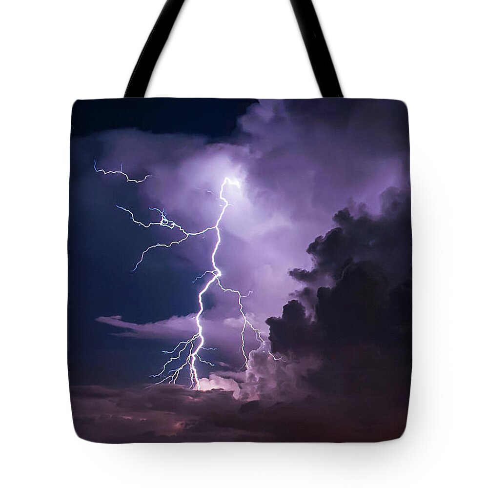 Lightning Tote Bag featuring the photograph The Night Dance by Quinn Sedam