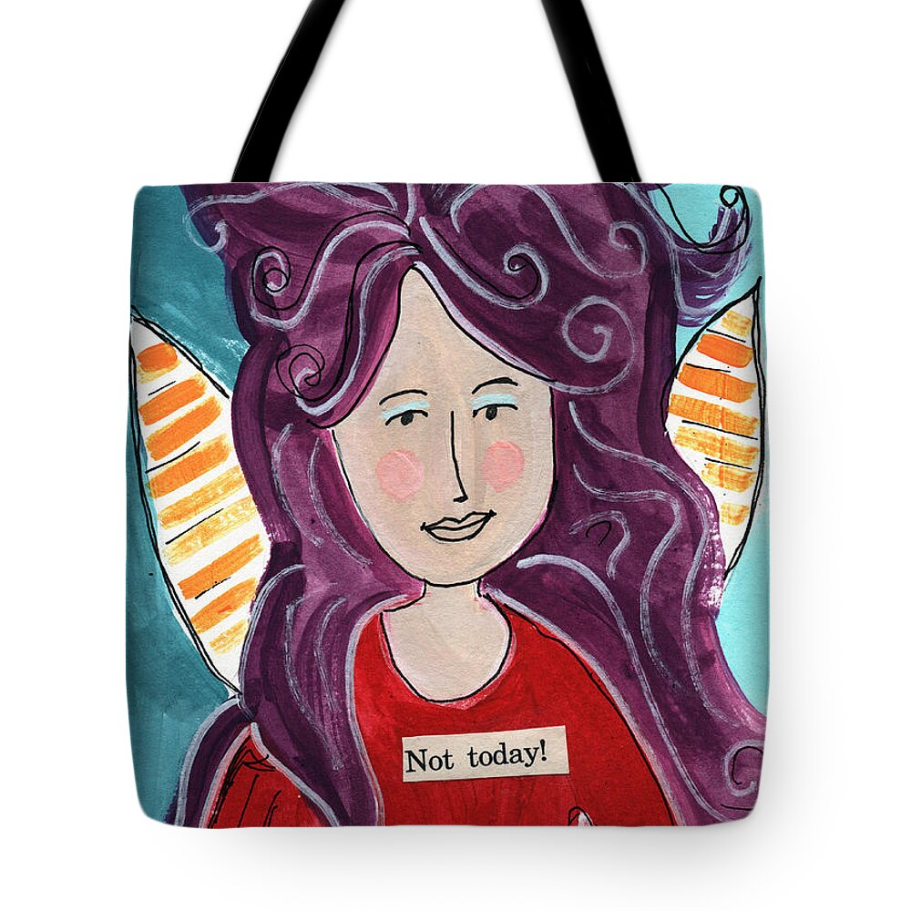 Fairy Tote Bag featuring the mixed media The Not Today Fairy- Art by Linda Woods by Linda Woods