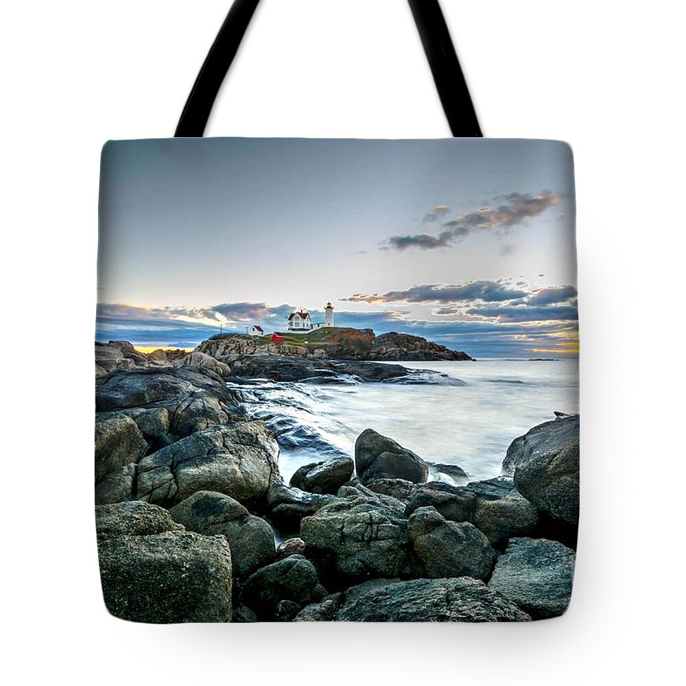 Maine Tote Bag featuring the photograph The Nubble by Steve Brown