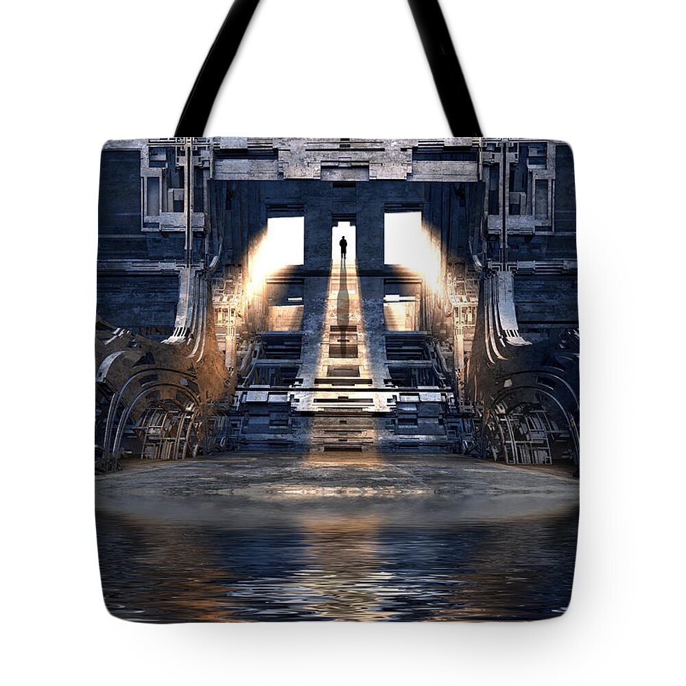 Sciencefiction Scifi Grunge Dystopian Architecture Building Fractal Fractalart Mandelbulb3d Mandelbulb Tote Bag featuring the digital art The Observer by Hal Tenny