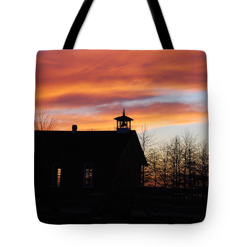 Sunset Tote Bag featuring the photograph The Old Schoolhouse by Wanda Jesfield