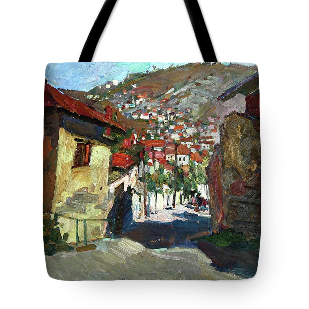 Plein Air Tote Bag featuring the painting The old street by Juliya Zhukova