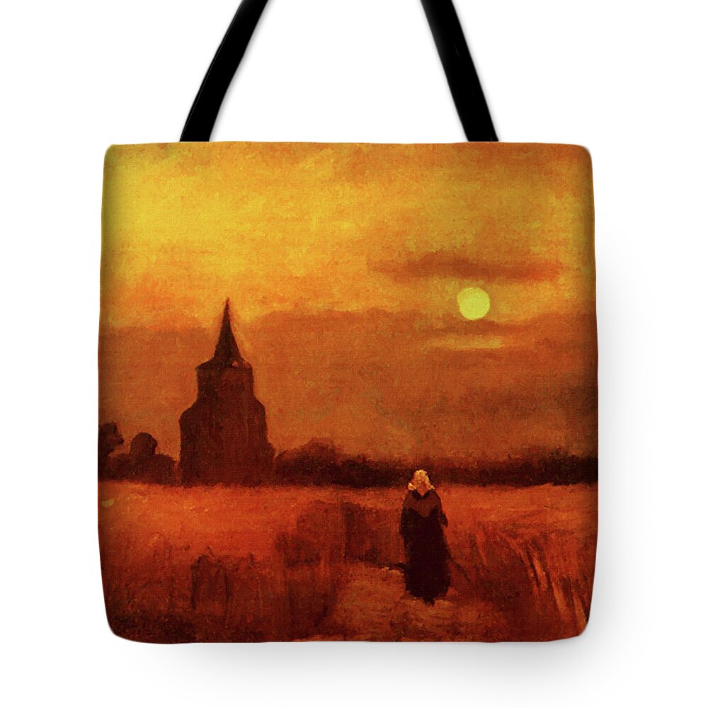 Vincent Van Gogh Tote Bag featuring the painting The Old Tower In The Fields by Vincent Van Gogh