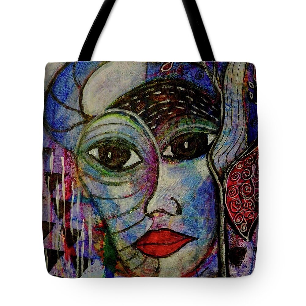 Otherness Tote Bag featuring the mixed media The Other by Mimulux Patricia No