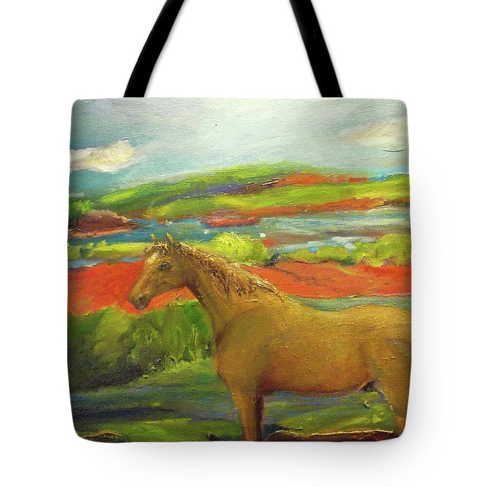 Wild Horse Tote Bag featuring the painting The Outlier by Susan Esbensen