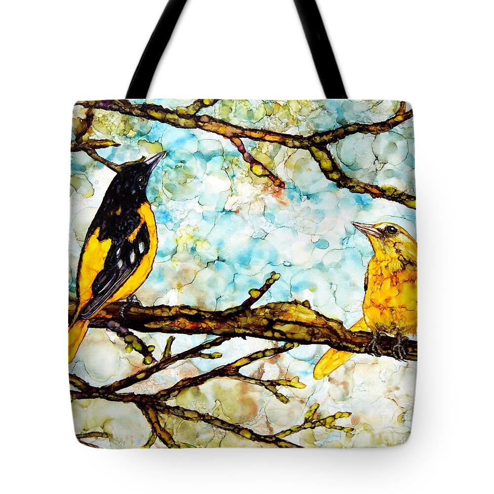 Oriole Tote Bag featuring the painting The Pair 2 by Jan Killian