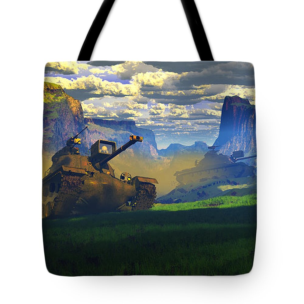 Dieter Carlton Tote Bag featuring the painting The Patton Effect by Dieter Carlton
