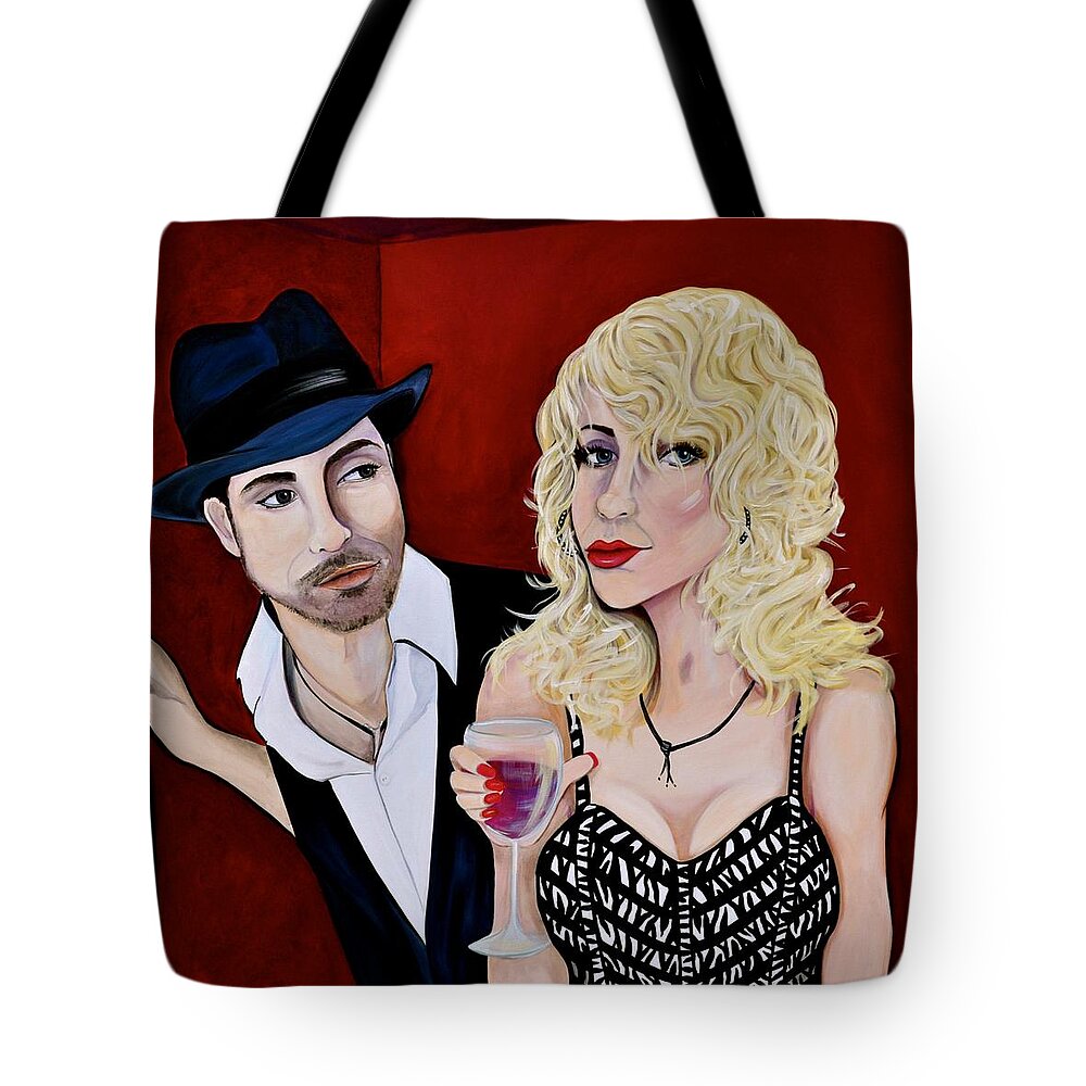 Pick-up Line Tote Bag featuring the painting The Pick-Up Line by Debi Starr