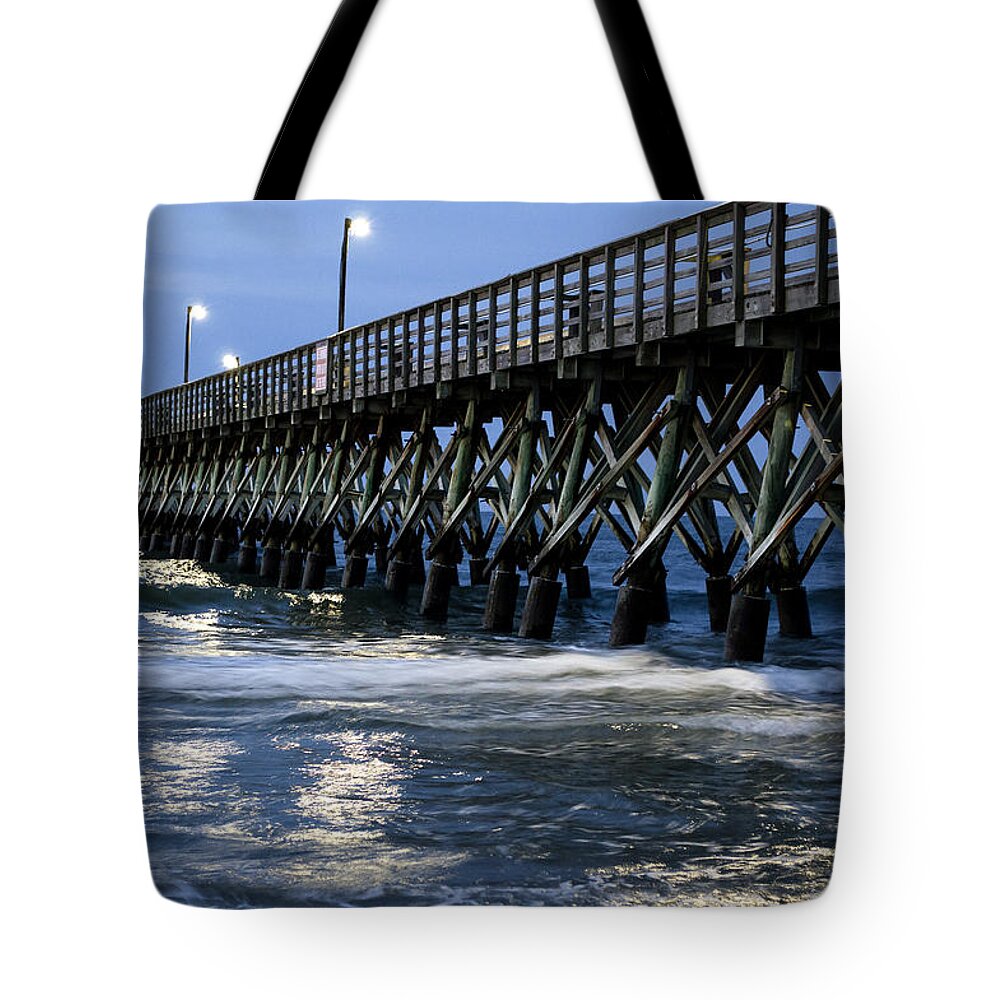 Cherry Grove Tote Bag featuring the photograph The Pier at the Break of Dawn by David Smith