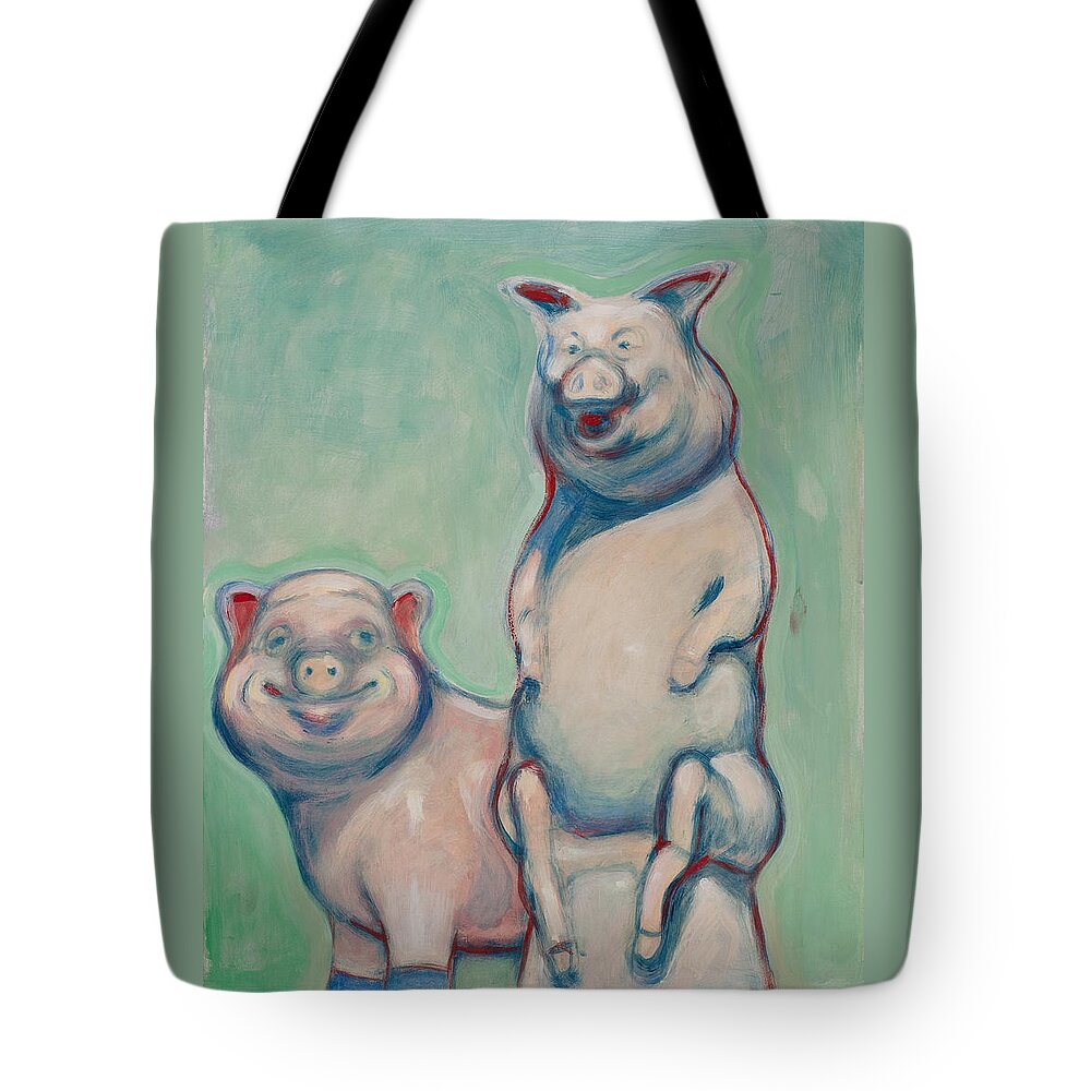 Pigs Tote Bag featuring the painting The Pigs by John Reynolds