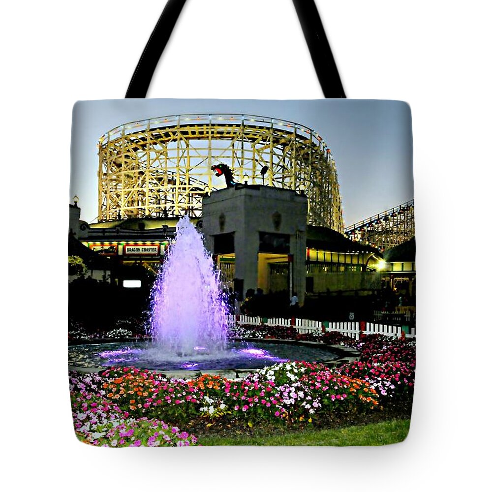 Rye Playland Tote Bag featuring the photograph The Pink Fountain by Diana Angstadt
