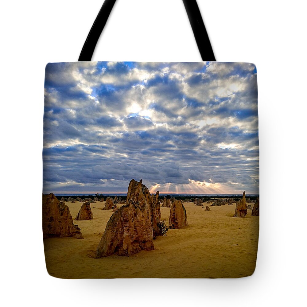 The Pinnacles Tote Bag featuring the photograph The Pinnacles sunset by Ren Harris