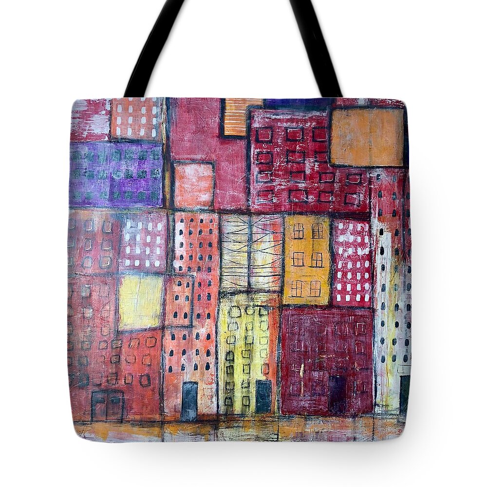 City Life Tote Bag featuring the painting The place where you live by Monica Martin