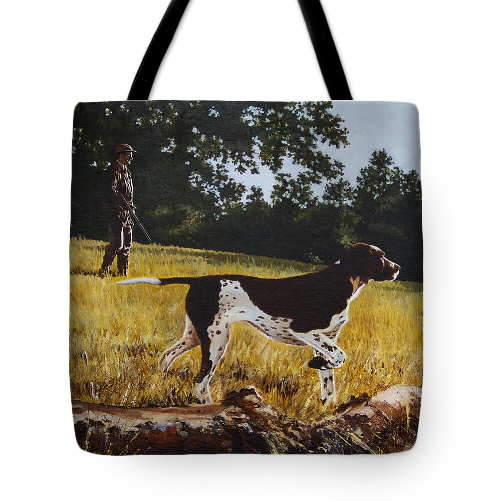 German Short-haired Pointer Tote Bag featuring the painting The Point by Richard De Wolfe