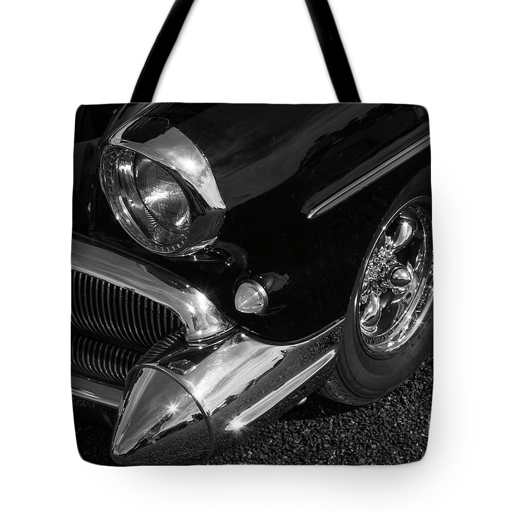 Cars Tote Bag featuring the photograph The Pointed Chrome Bumper by Kirt Tisdale