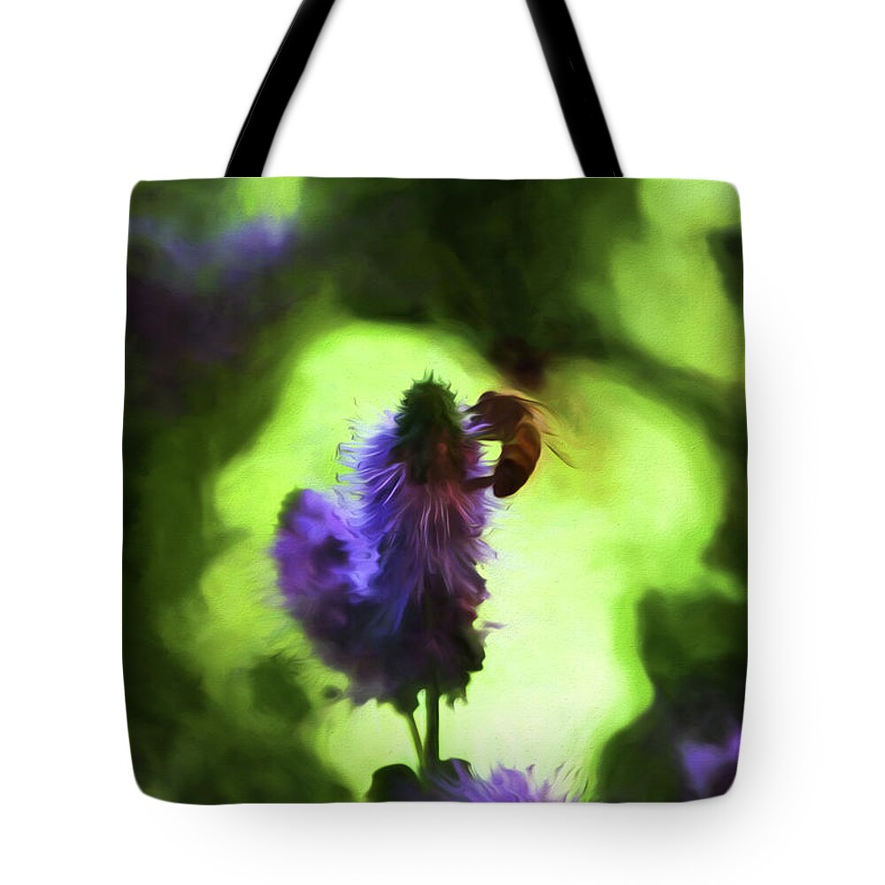 Honeybee Tote Bag featuring the painting The Pollinator by Bonnie Bruno