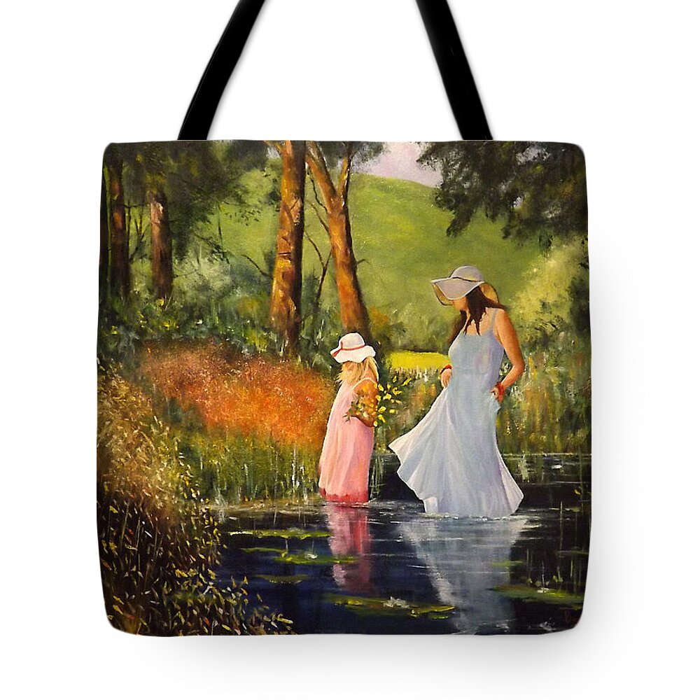 Romantic Tote Bag featuring the painting The Pond by Barry BLAKE