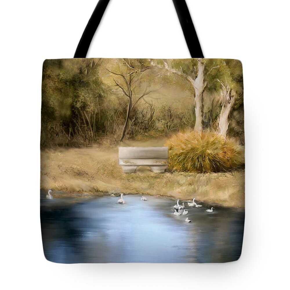 Ducks Tote Bag featuring the painting The pond by Bonnie Willis
