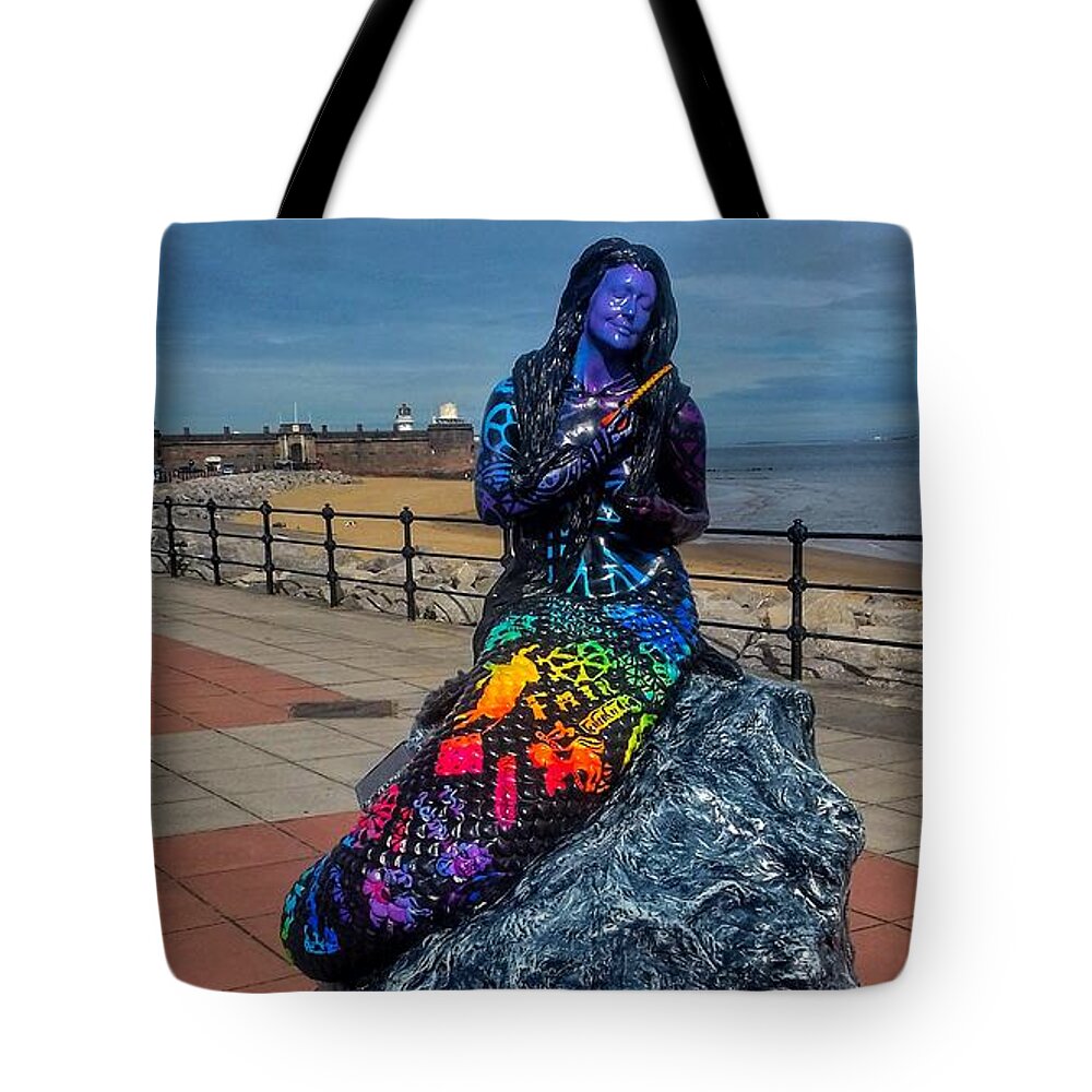 Mermaid Legends Tote Bag featuring the photograph The Purple Mermaid at Black Rock by Joan-Violet Stretch