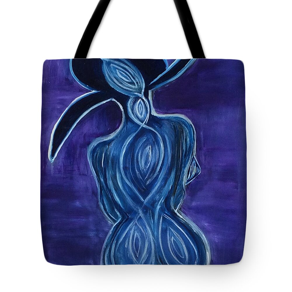 Purple Tote Bag featuring the painting The purple woman by Suzanne Surber