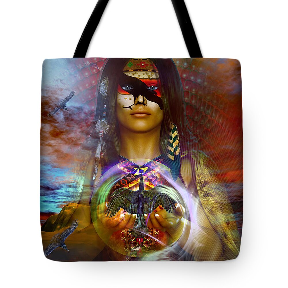 Raven Tote Bag featuring the digital art the RAVEN spirit by Shadowlea Is