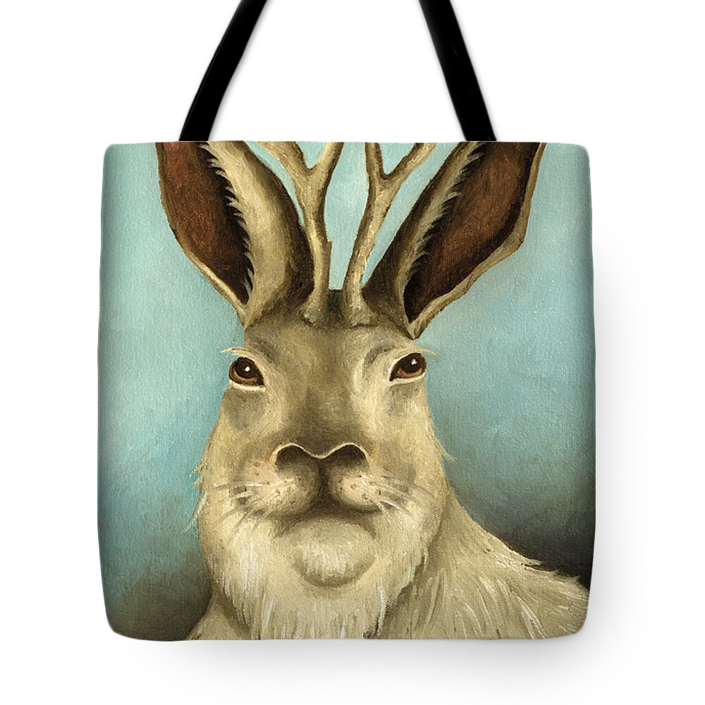 Jackalope Tote Bag featuring the painting The Real Jackalope by Leah Saulnier The Painting Maniac
