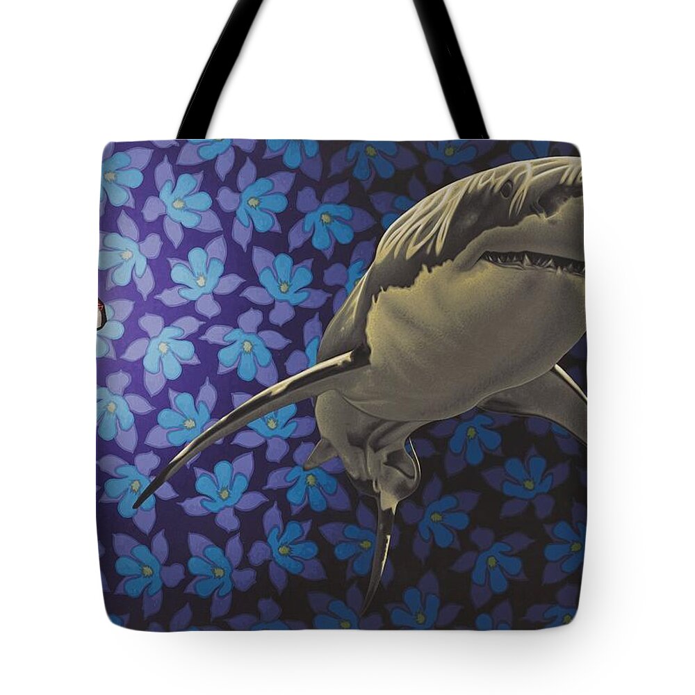 Shark Tote Bag featuring the painting The Real Killer by Stephen Hall