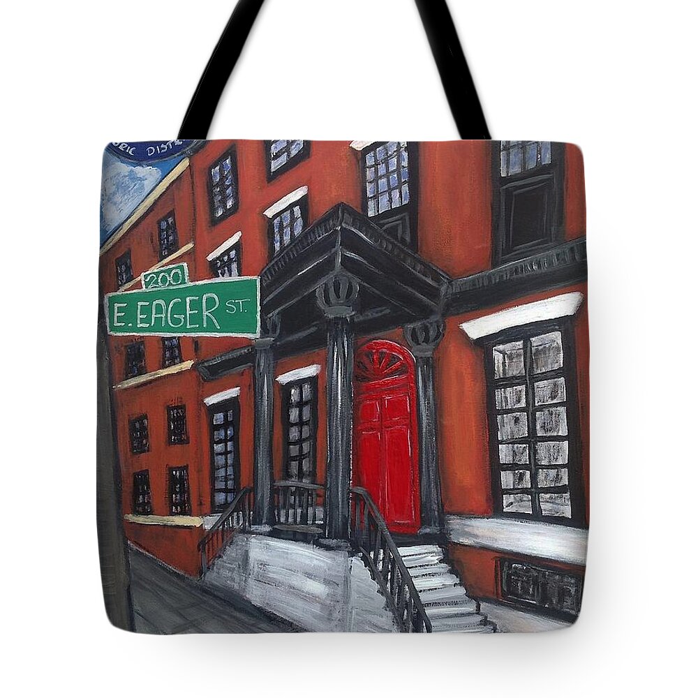 Baltimore Tote Bag featuring the painting The Red Door by Ania M Milo