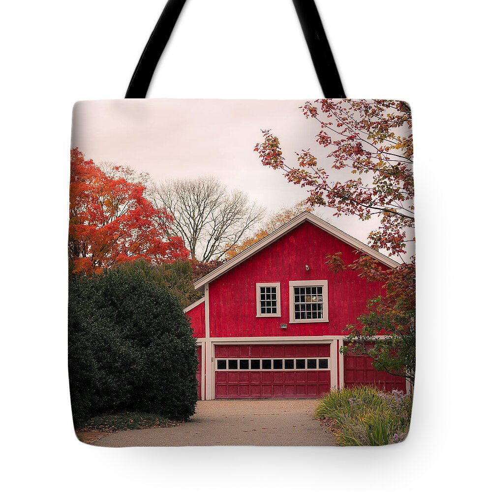Red Garage Tote Bag featuring the photograph The Red Garage by Kirkodd Photography Of New England
