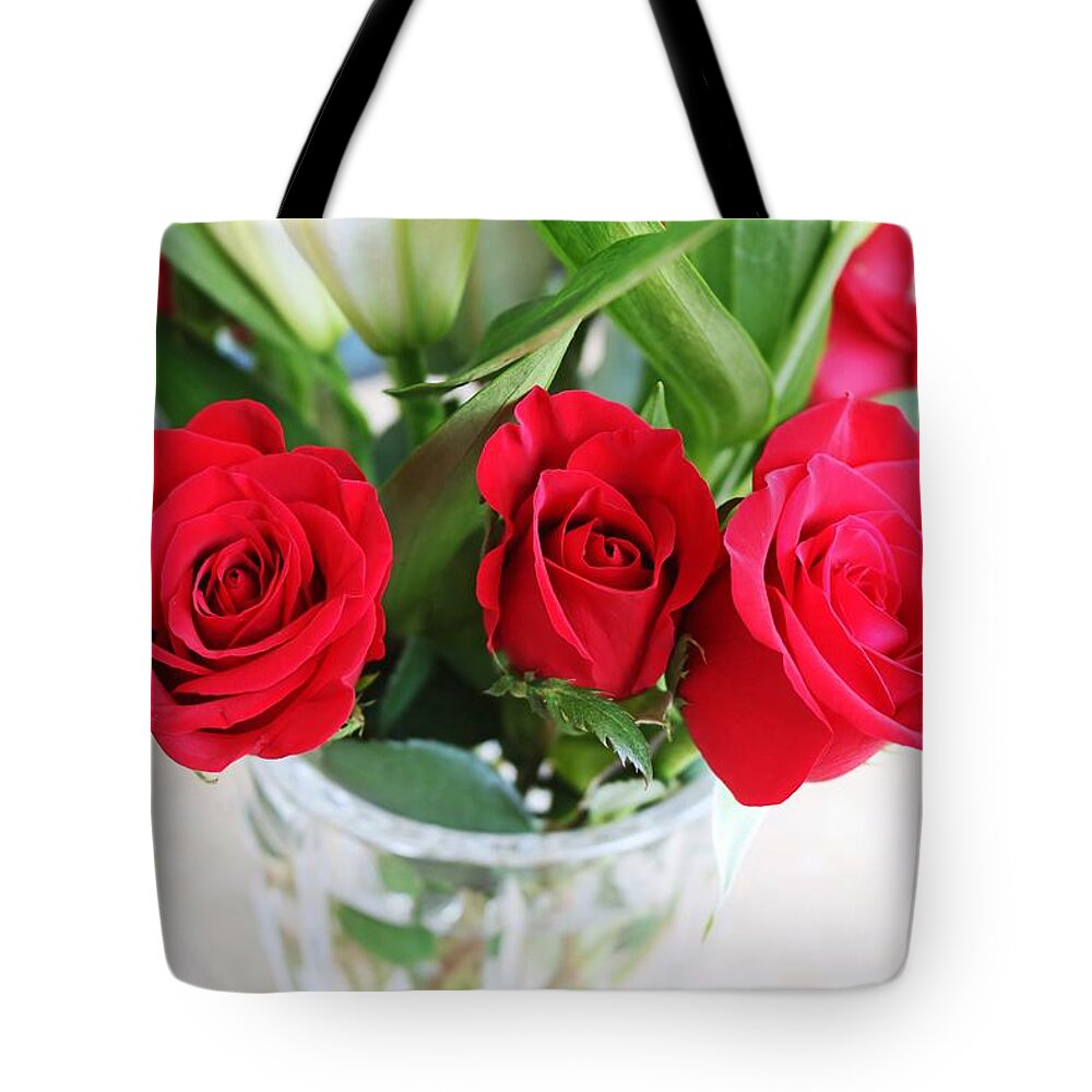 Red Tote Bag featuring the photograph The Red Garden by Michiale Schneider