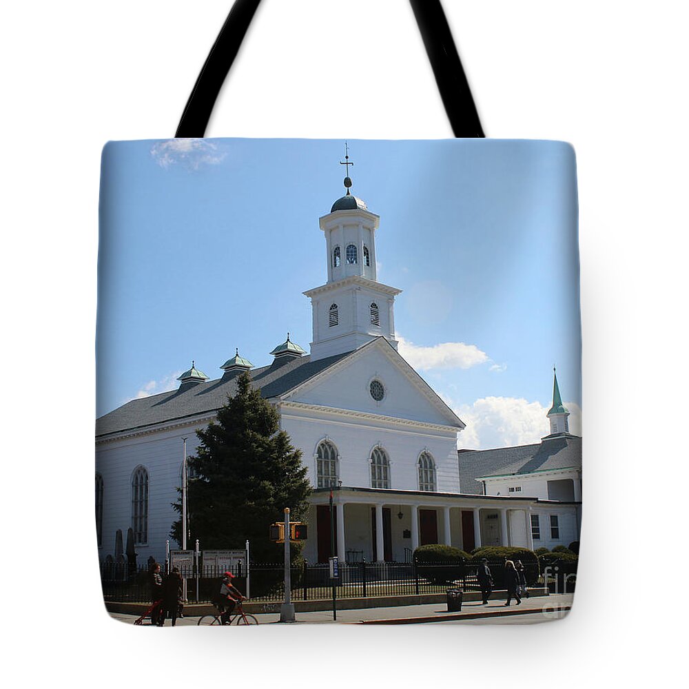  Reformed Tote Bag featuring the photograph The Reformed Church of Newtown- by Steven Spak