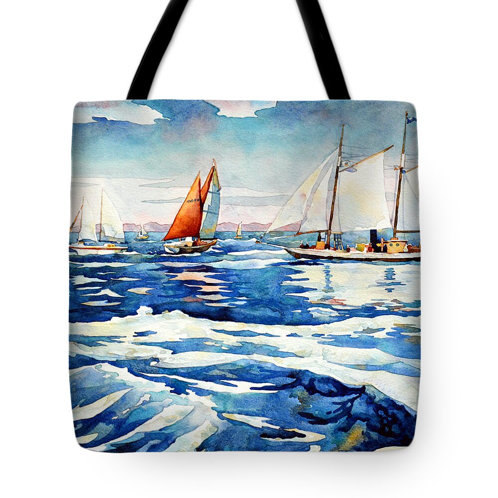 Water Tote Bag featuring the painting The Regatta by Mick Williams