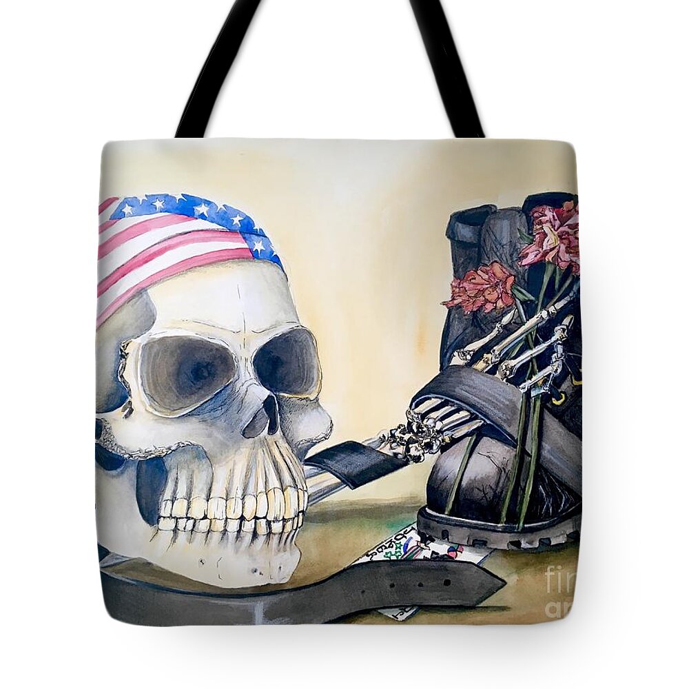  Skull Tote Bag featuring the painting The Rider by Mastiff Studios
