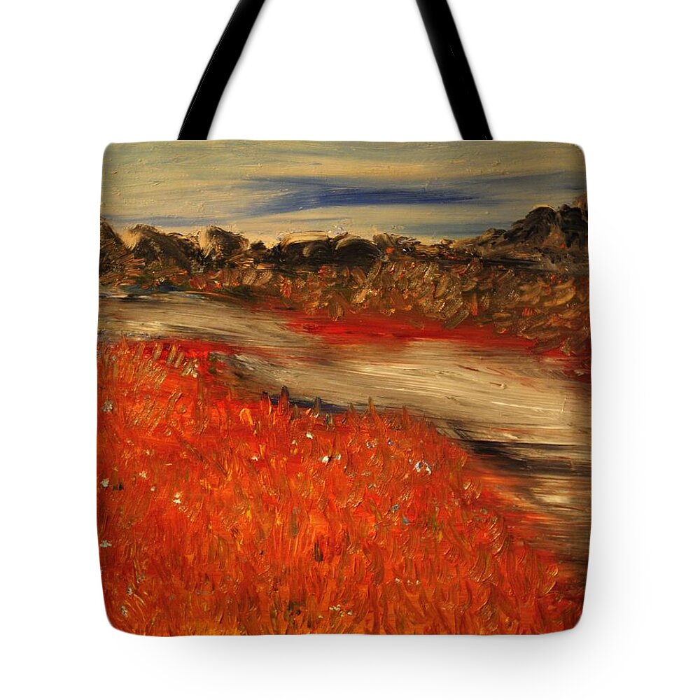 Landscape Tote Bag featuring the painting The River by Evelina Popilian
