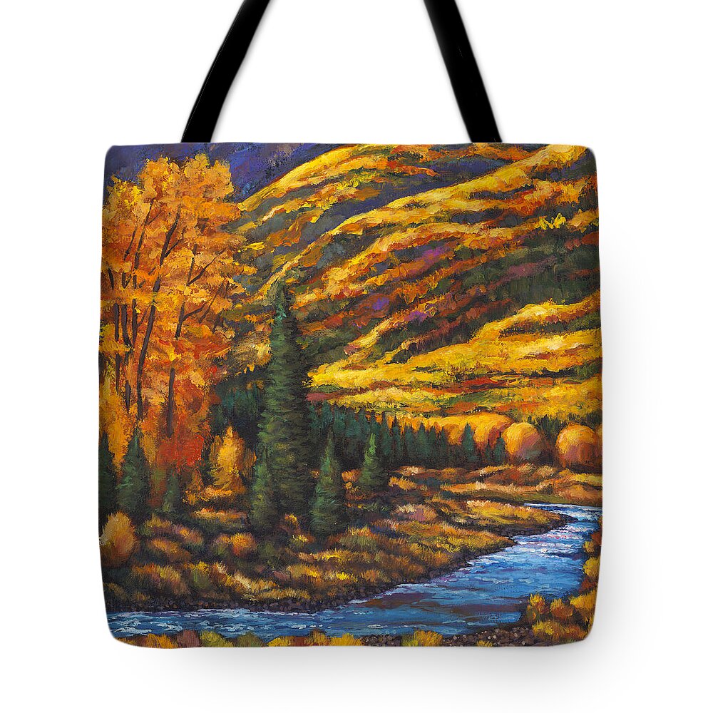 Landscape Tote Bag featuring the painting The River Runs by Johnathan Harris