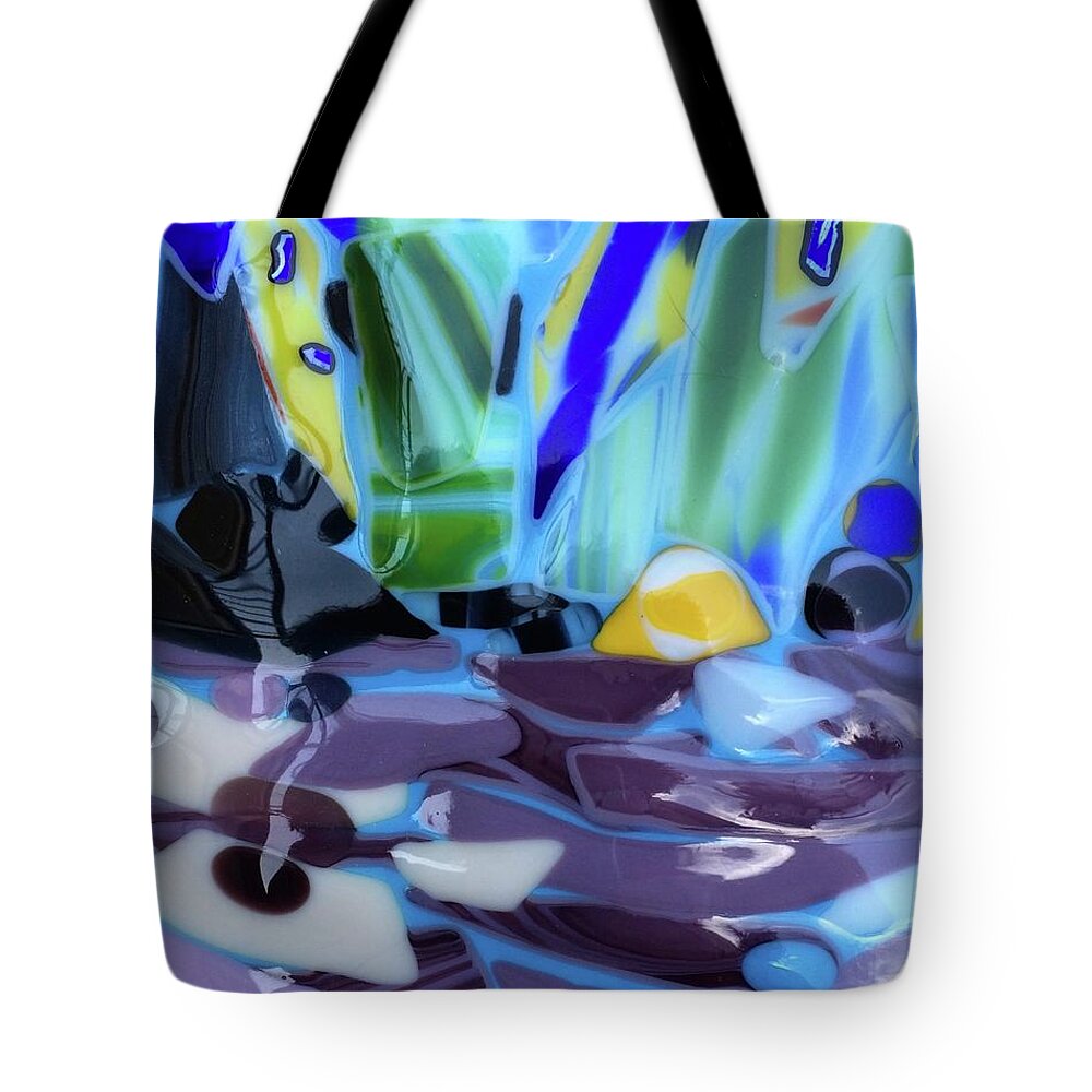 Glass Tote Bag featuring the glass art The River by Suzanne Udell Levinger