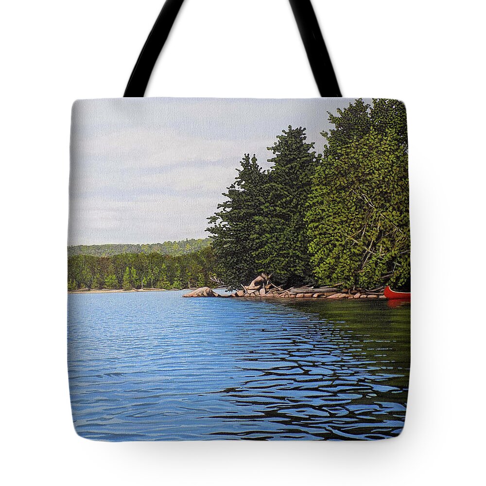 Rocks Tote Bag featuring the painting The Rock at Goldstein's Moose Lake by Kenneth M Kirsch