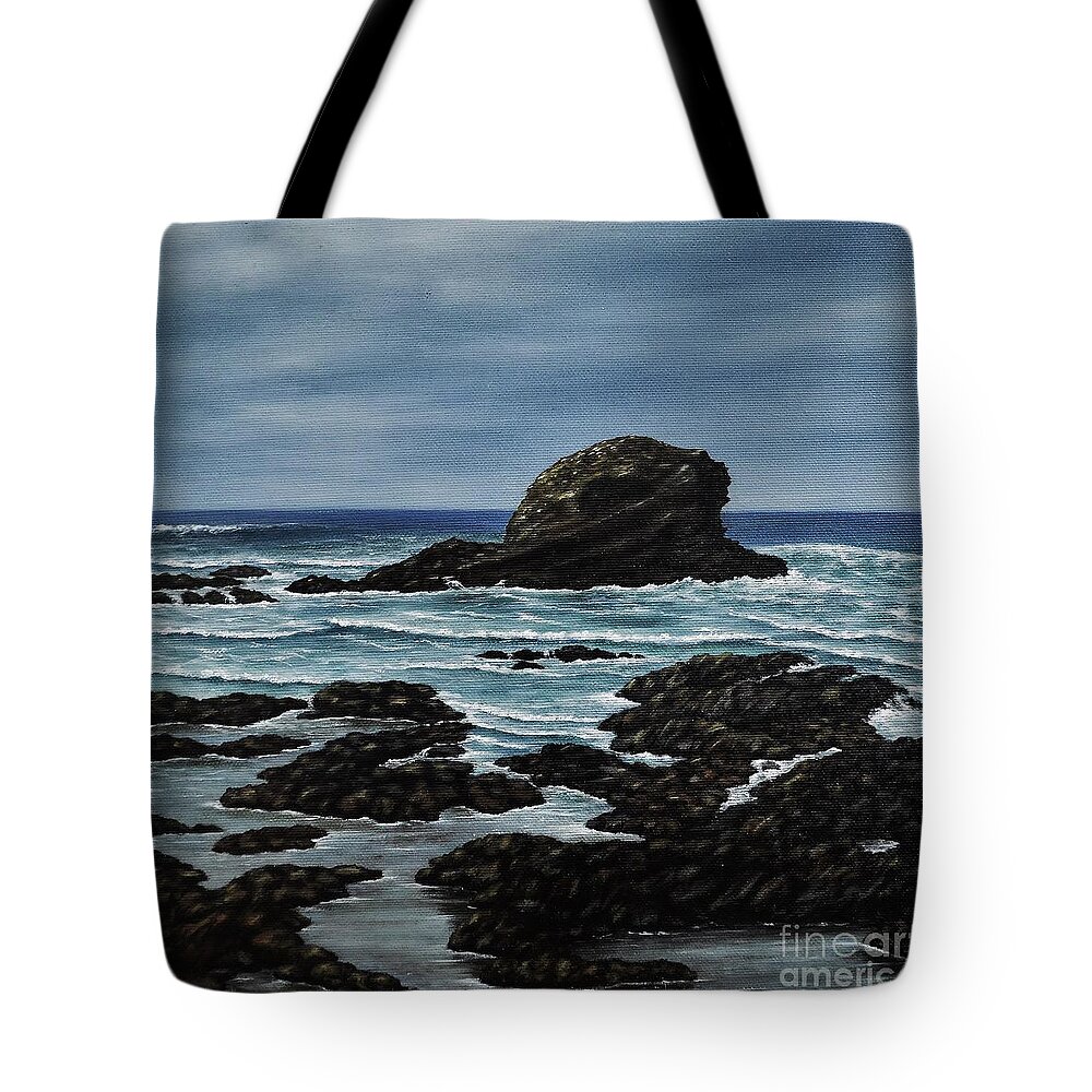 Sea Tote Bag featuring the painting The Rock by Paula Ludovino