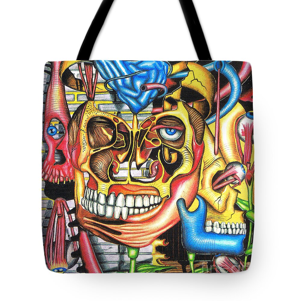Anatomy Tote Bag featuring the drawing The Roots of Human Evolution by Justin Jenkins
