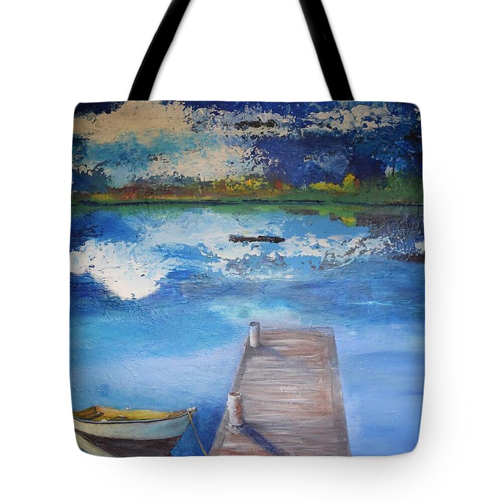 Boat Tote Bag featuring the painting The Rowboat by Gary Smith