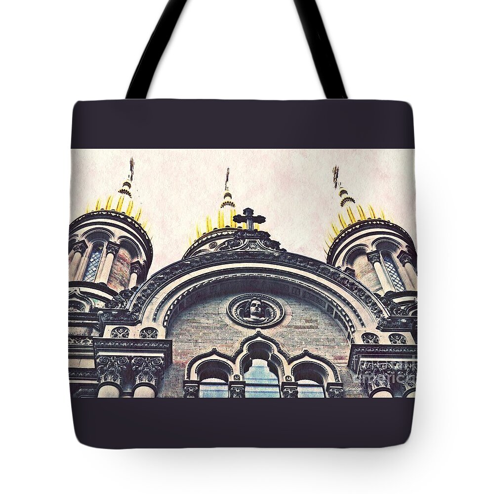 Church Tote Bag featuring the photograph The Russian Church in Wiesbaden by Sarah Loft