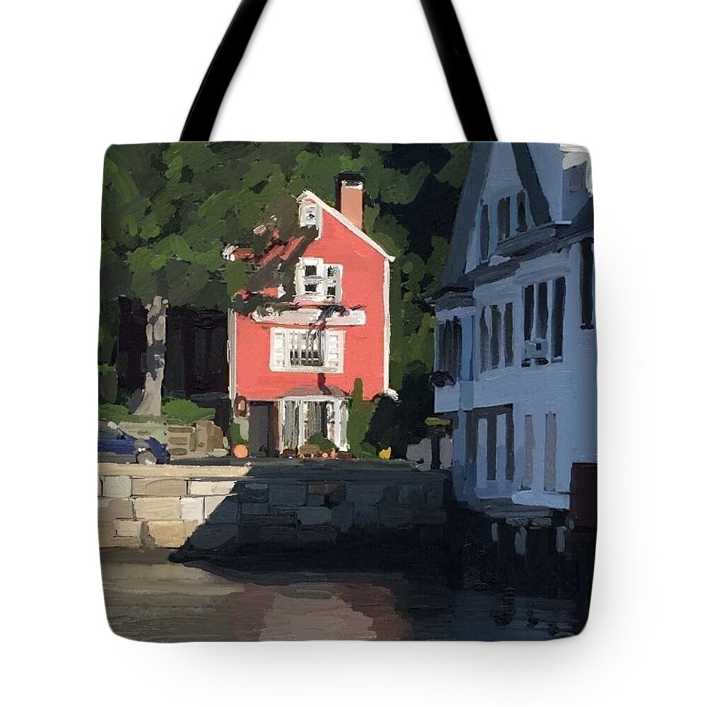  Sailboats Tote Bag featuring the painting The Sacred Cod And Beacon Marine Basin by Melissa Abbott